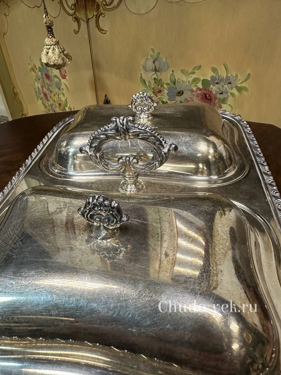 Винтажное двойное блюдо на ножках для паштета и закусок — изображение 2